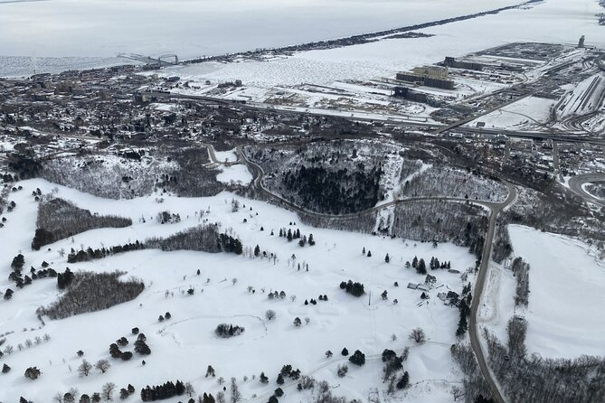 15-Mile Aerial Helicopter Tour over Duluth and Superior - The Aerial Lift Bridge from a distance