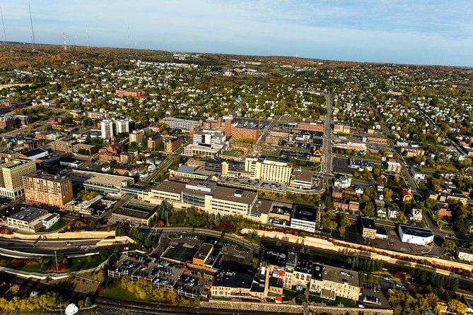 60-Mile Ultimate Helicopter Tour over Duluth and Lake Superior's North Shore - The aerial lift bridge and Park Point