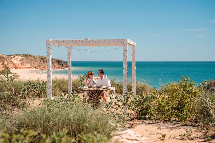 From Broome: Eco Beach Explorer Helicopter Flight with Lunch - Arriving at Eco Beach Resort for lunch
