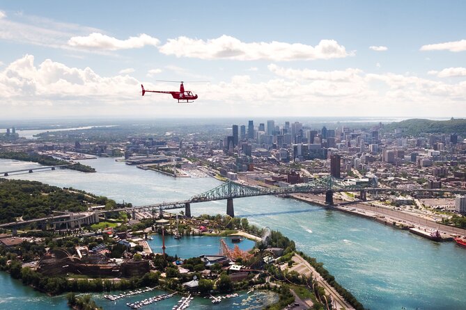 Helicopter Tour Over Montreal - Jacques Cartier Bridge and the river crossing