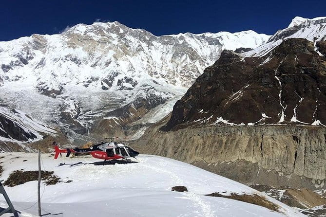 Landing Helicopter at Annapurna base camp from Pokhara tour - The best seasons for clear mountain views