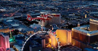 Night Helicopter Flight over Las Vegas Strip