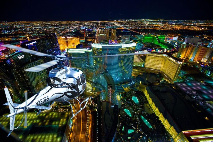 Las Vegas: Nighttime Helicopter Flight over the Strip - Arriving at 5596 Haven St