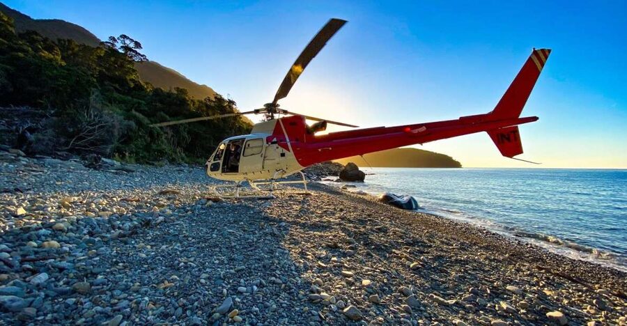 Milford Sound Extended Helicopter Flight & 3 Landings - Second landing: an isolated West Coast beach