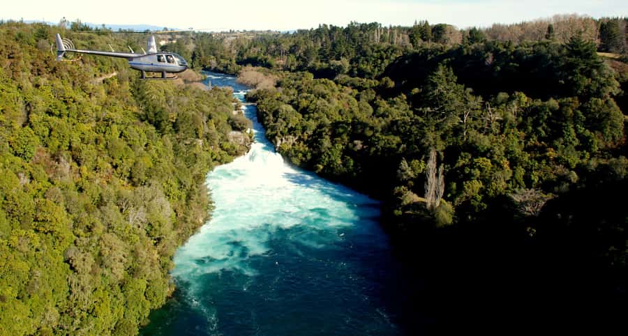 Taupo: Huka Falls Helicopter Ride - From Taupo farmland to the Waikato River